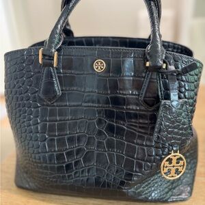 Tory Burch Black Croc-Embossed Tote
